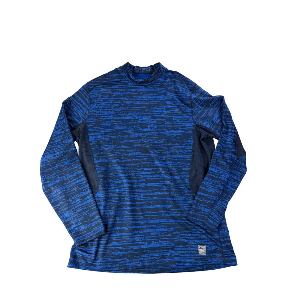 Nike Pro Hyperwarm Shirt Mens XL Combat Dri-FIT Max Fitted Blue Print Athletic